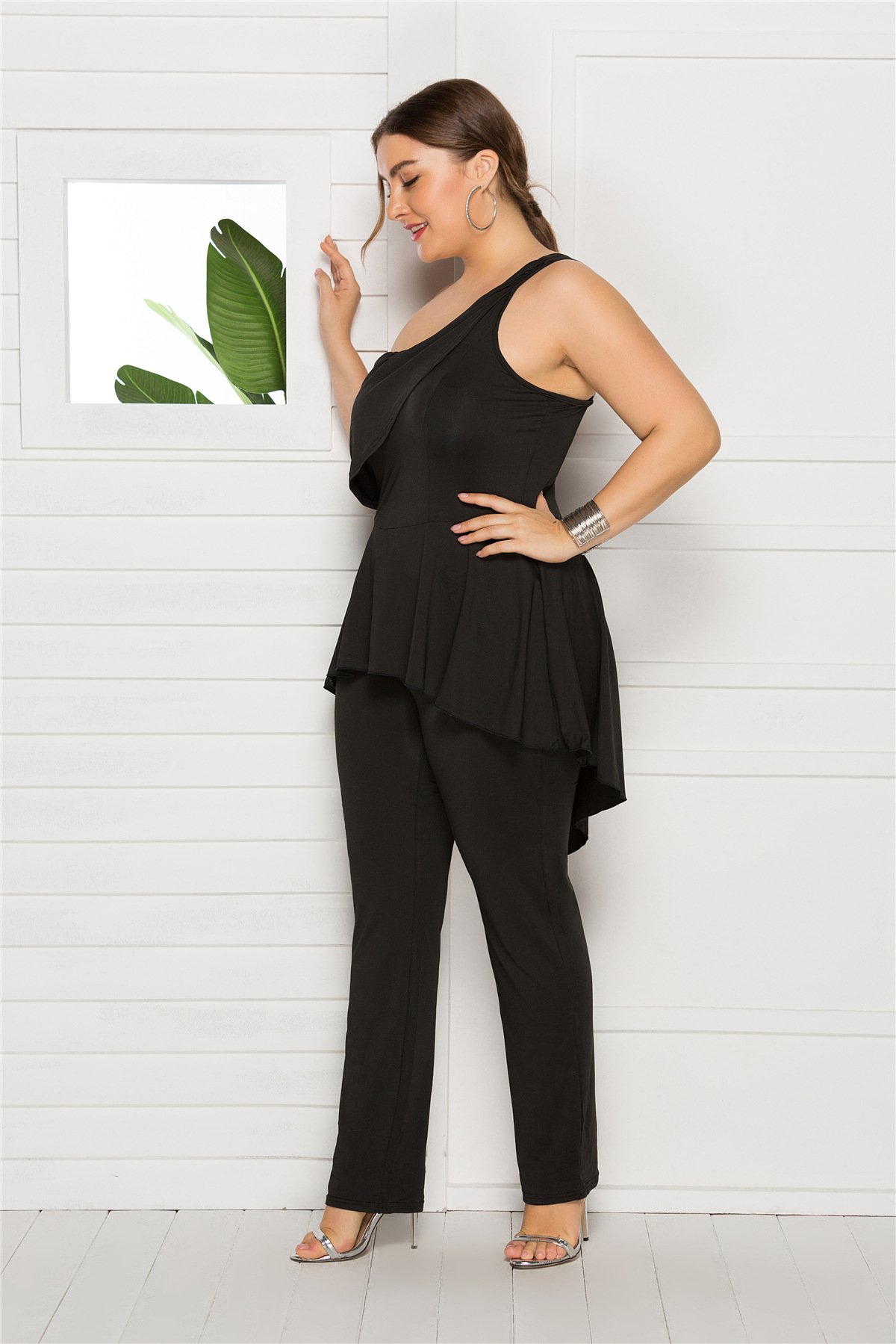 Plus Size Womens Jumpsuit Solid Color Comfortable One Shoulder Backless Design Casual Wear for Summer Wholesale