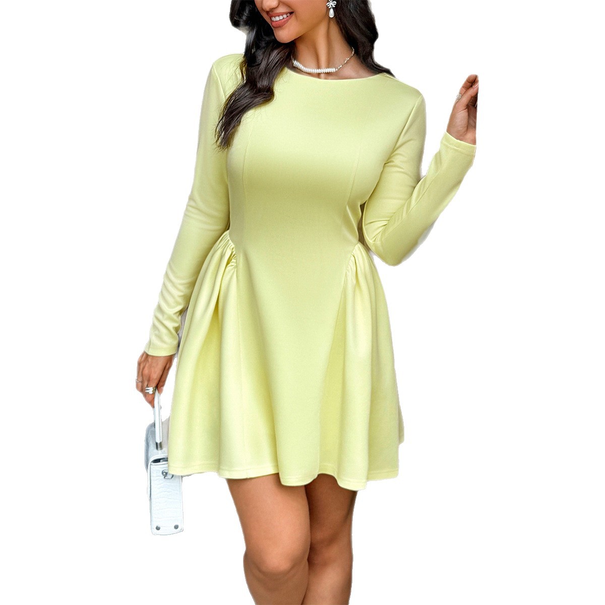 Elegant Long Sleeve Short Dress for Women Autumn Winter