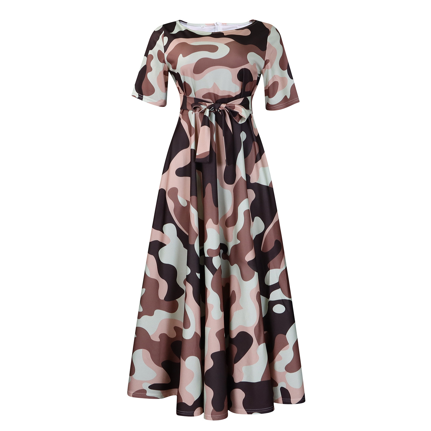 Fashionable Plus Size Short Sleeve A Line Dress with Tie for Women, Trendy African Style, Perfect for Cross Border Trade