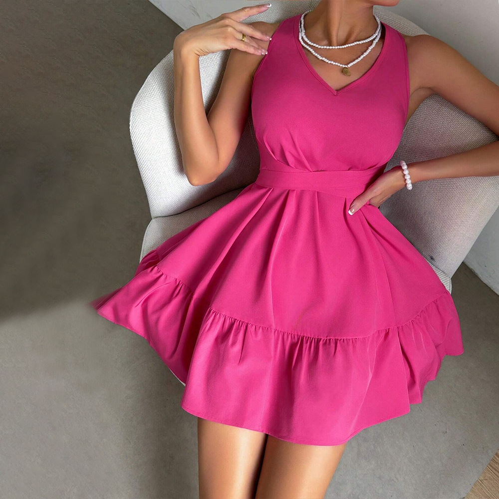 Sexy Halter Neck High Waist Backless A Line Short Dress for Summer