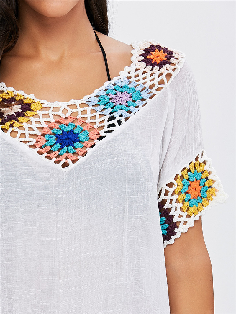 Bohemian Beach Cover Up Long Sleeve Hollow Out Loose Fit Crochet Design Perfect for Summer Vacations Wholesale
