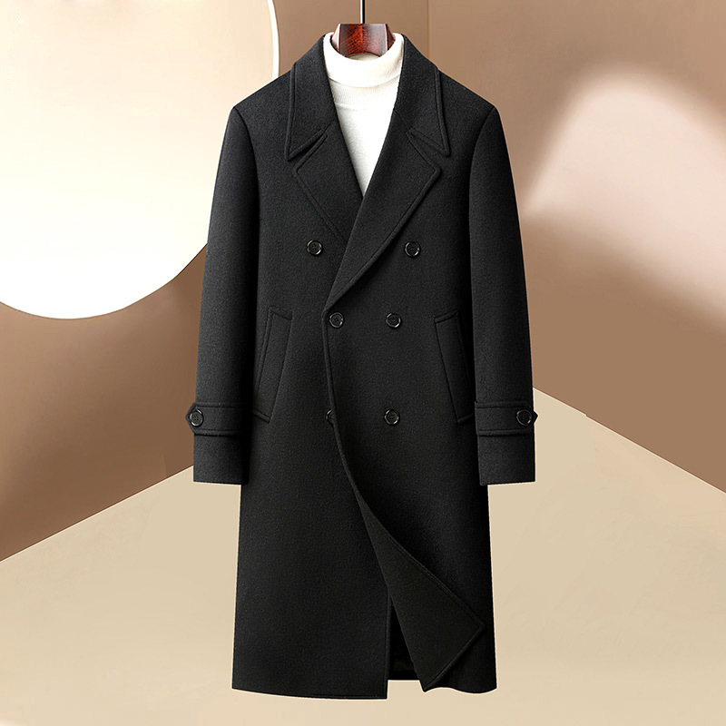 Mens Wool Blend Double Breasted Overcoat Stylish Long Casual Suit Jacket Perfect for Middle Aged Wear Wholesale