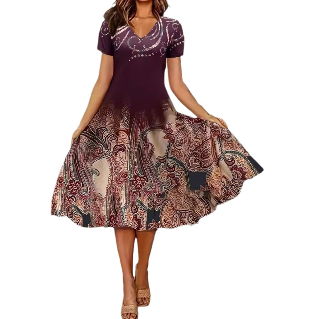 Summer Womens Dress Short Sleeve Loose Fit Ethnic Style Versatile Design Perfect for Casual Outings Wholesale