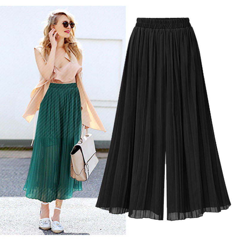 Wide Leg Chiffon Pants Loose Fit Comfortable Elastic Waist Summer Casual Wear for Women Wholesale Available