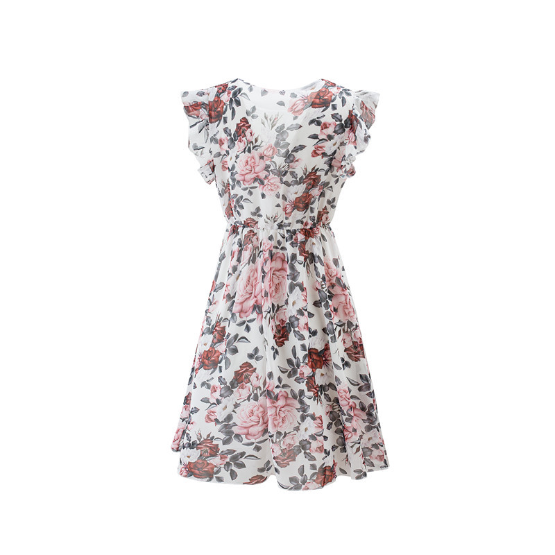 Summer Ruffle Sleeve Chiffon Floral Dress Lightweight Breathable Elegant Perfect for Casual Outings Wholesale