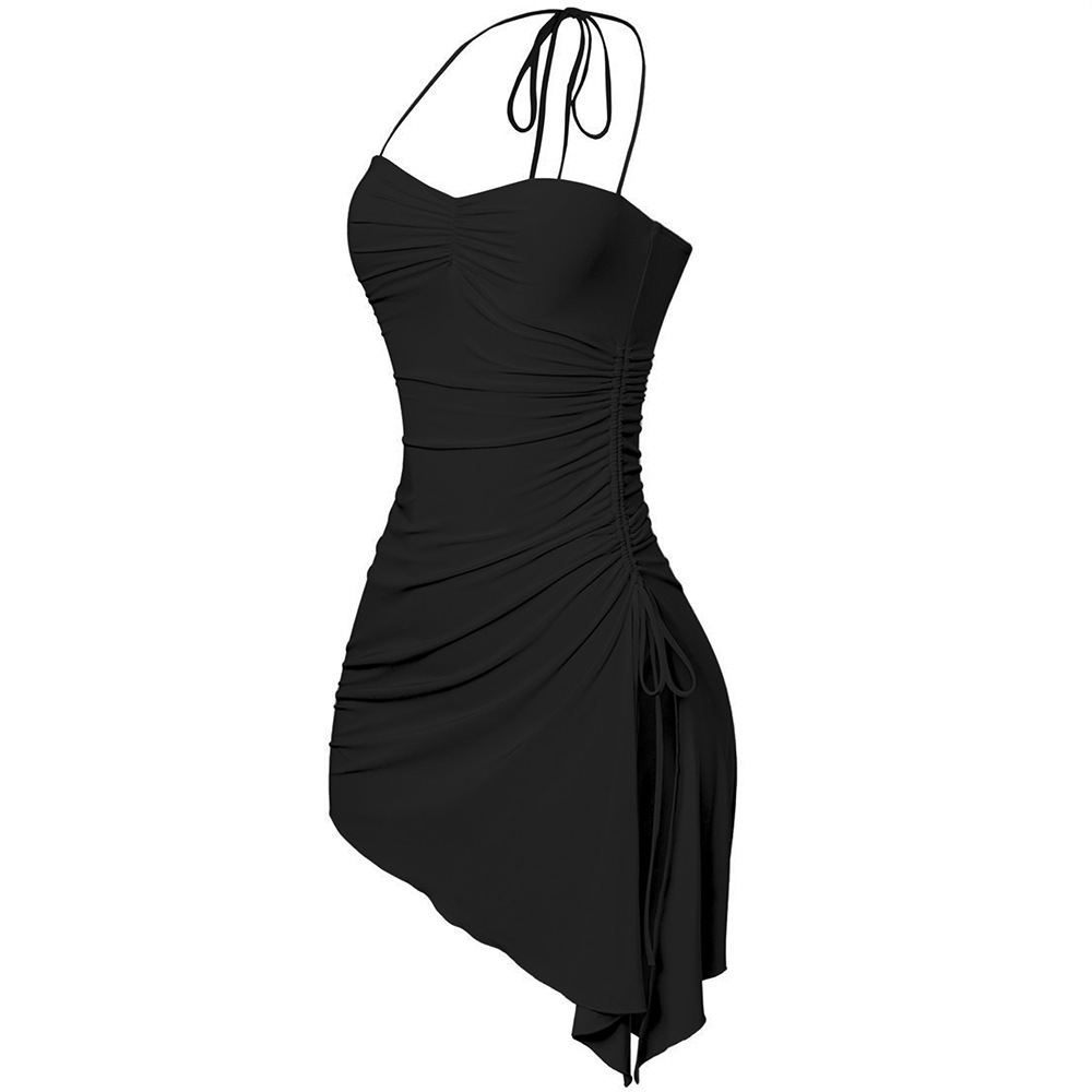 Women's V-Neck Sleeveless Pleated Solid Color High Waist Bodycon Dress