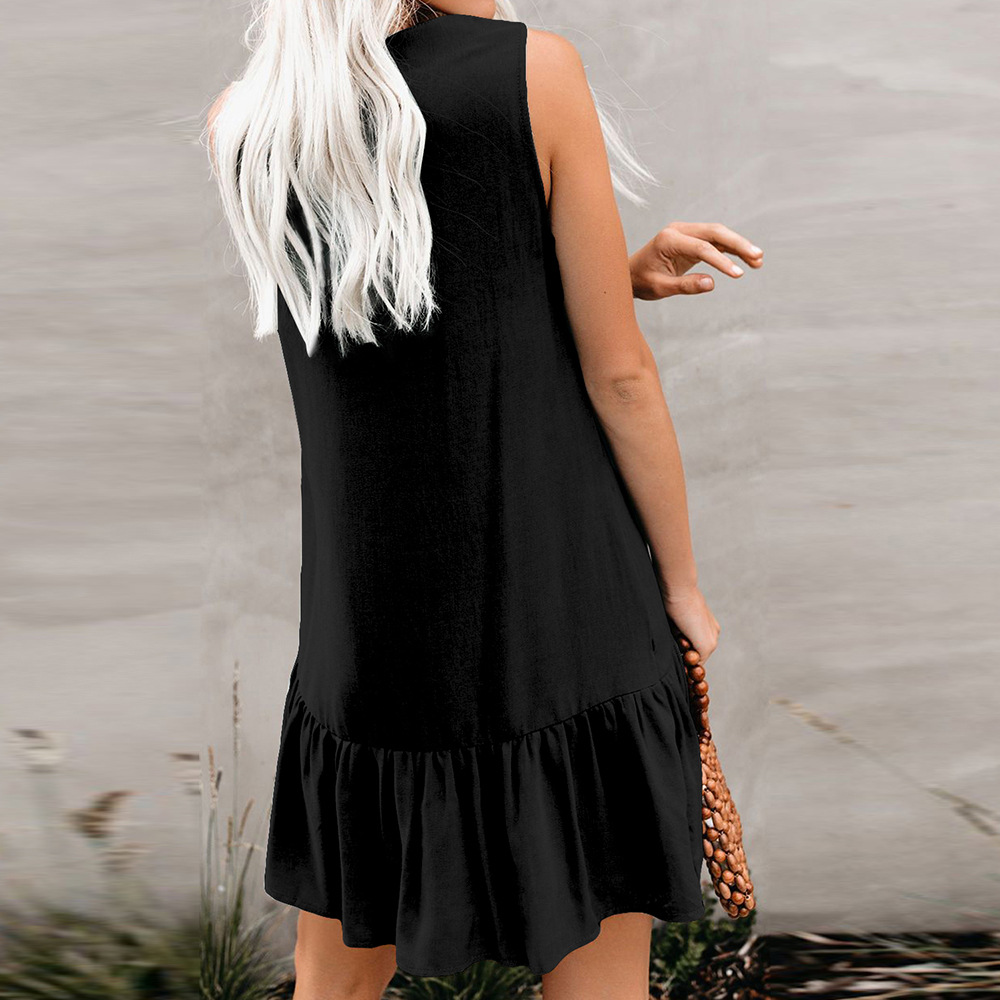 European Style V Neck Sleeveless Cardigan Dress Loose Fit Button Closure Summer Fashion Wholesale Available