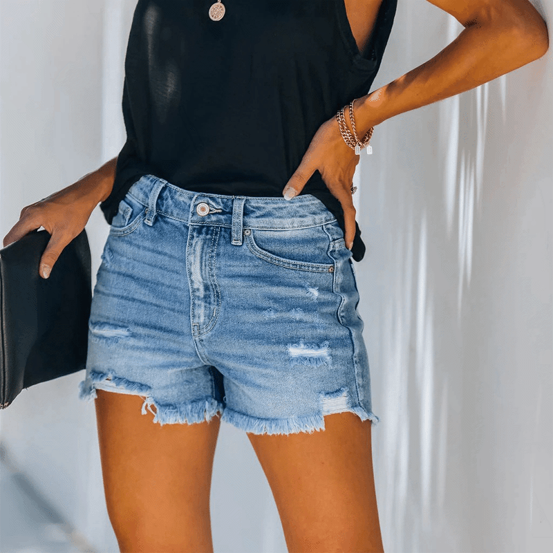 High Waisted Ripped Denim Shorts 4 Colors Available Casual Summer Wear Ready to Ship factory direct