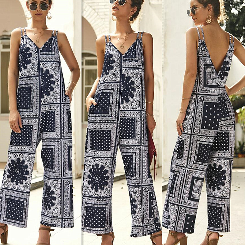 Bohemian Print Jumpsuit Summer Sleeveless Design Casual Style Comfortable Fabric Wholesale Available