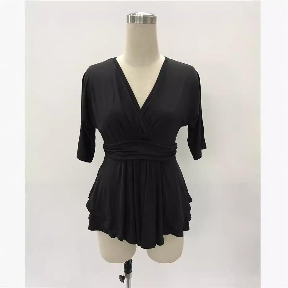 Plus Size Womens Dress Solid Color Deep V Neck Three Quarter Sleeve Autumn Fashion Wholesale Available