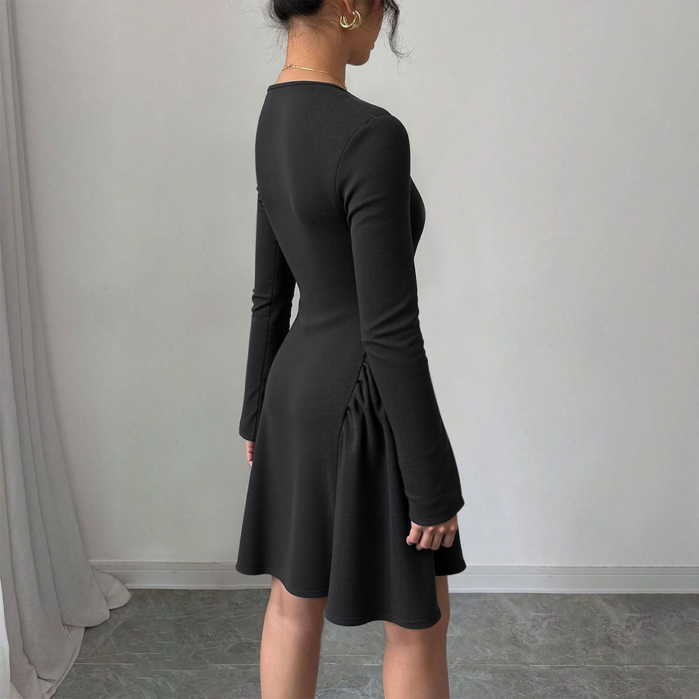 TK Cross border Autumn Winter New European and American Strapless Slim Sexy U neck Long Sleeve Party Dress