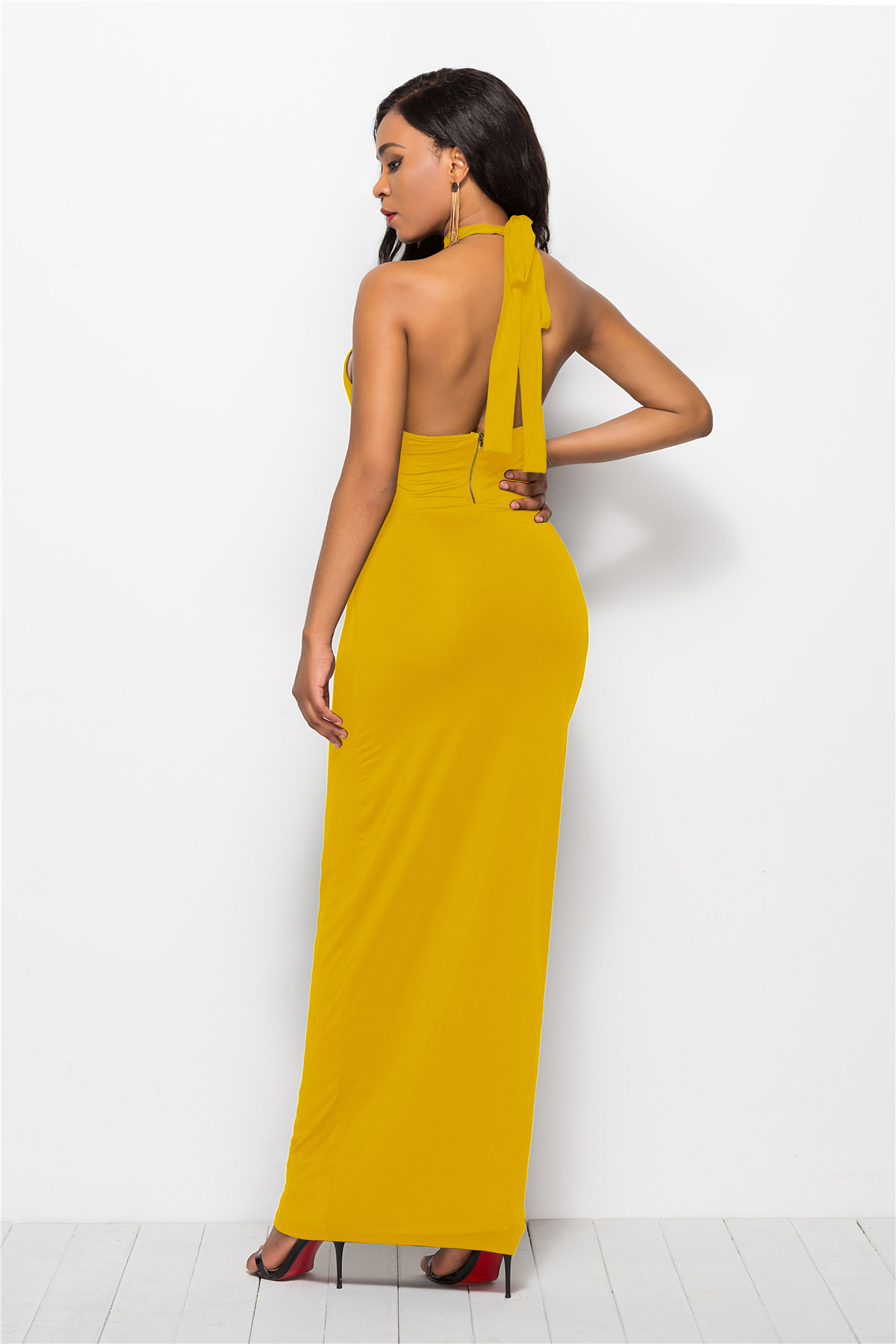 Sleeveless Bodycon Dress Solid Color Backless Stretch Fabric Elegant Evening Wear for Women Wholesale Available
