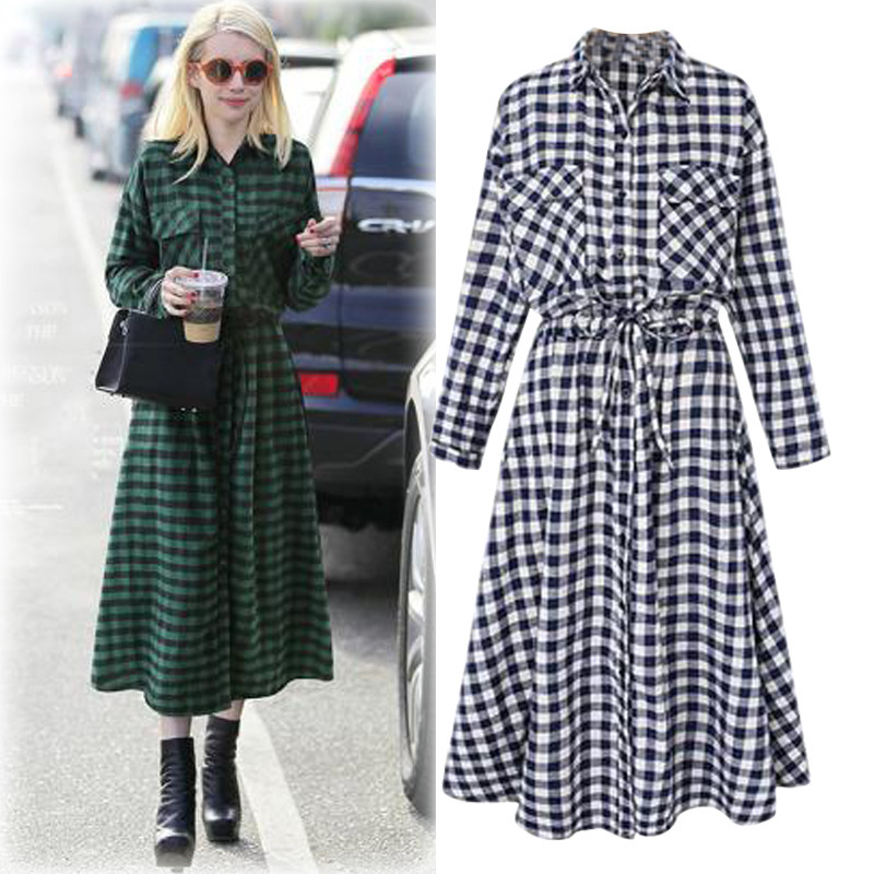 Long Sleeve Houndstooth Maxi Dress High Waist Belted Elegant Design Perfect for Spring and Autumn Ready to Ship