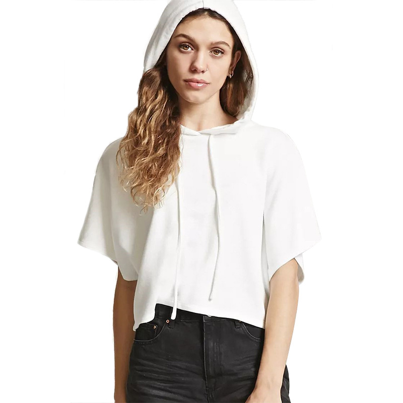 Womens Short Sleeve Hooded Crop Sweatshirt Sexy Design Spring Fashion Comfortable Fabric Wholesale Available