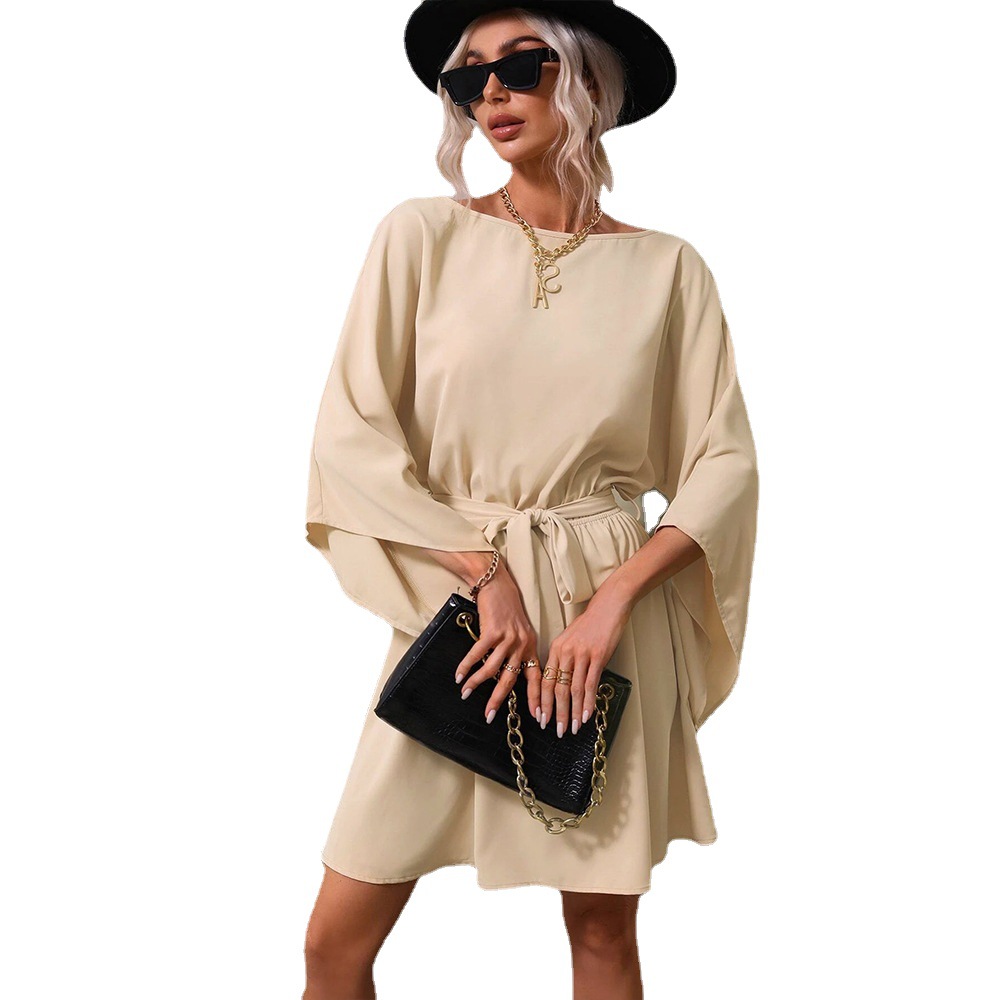 New Hot Selling Women's Long Sleeve Dress with Round Neck, Elastic Waistband, and Short Skirt