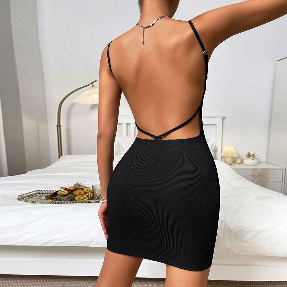 Spring Summer New Fashion Sexy Backless Sleeveless Strap Dress