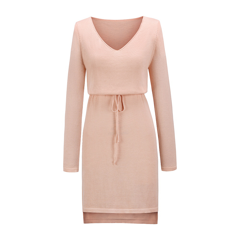 Knit Sweater Dress Solid Color Lace Up Design Comfortable Fit Spring Summer Fashion for Women Wholesale Available