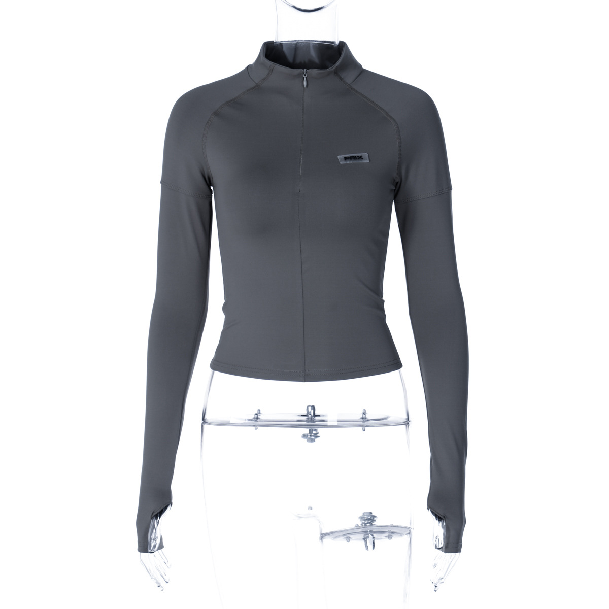 Slim Fit Half Turtleneck Long Sleeve Top Zipper Closure Lightweight Fabric Trendy Style Perfect for Casual Outings