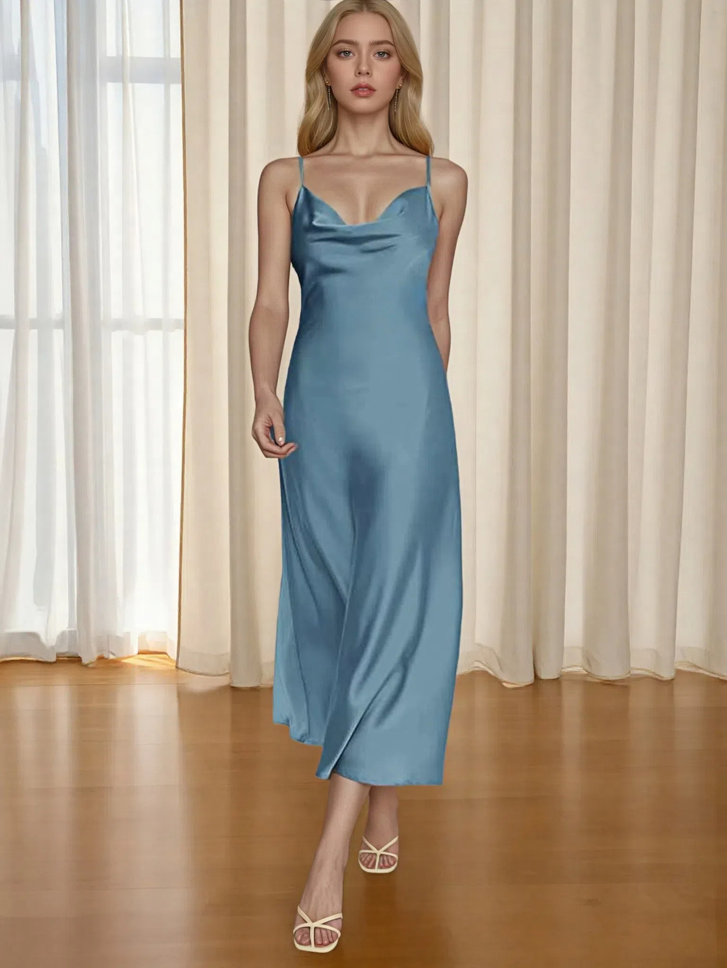 European and American Market Women's Fashion — New Arrivals, Acetate Satin, Sexy, French Style, Long Dress — Casual Wear — Who