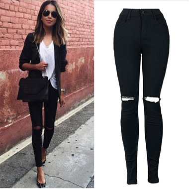 High Waisted Ripped Skinny Jeans Stretch Fabric Slim Fit Trendy Design Casual Wear for Women Wholesale Available