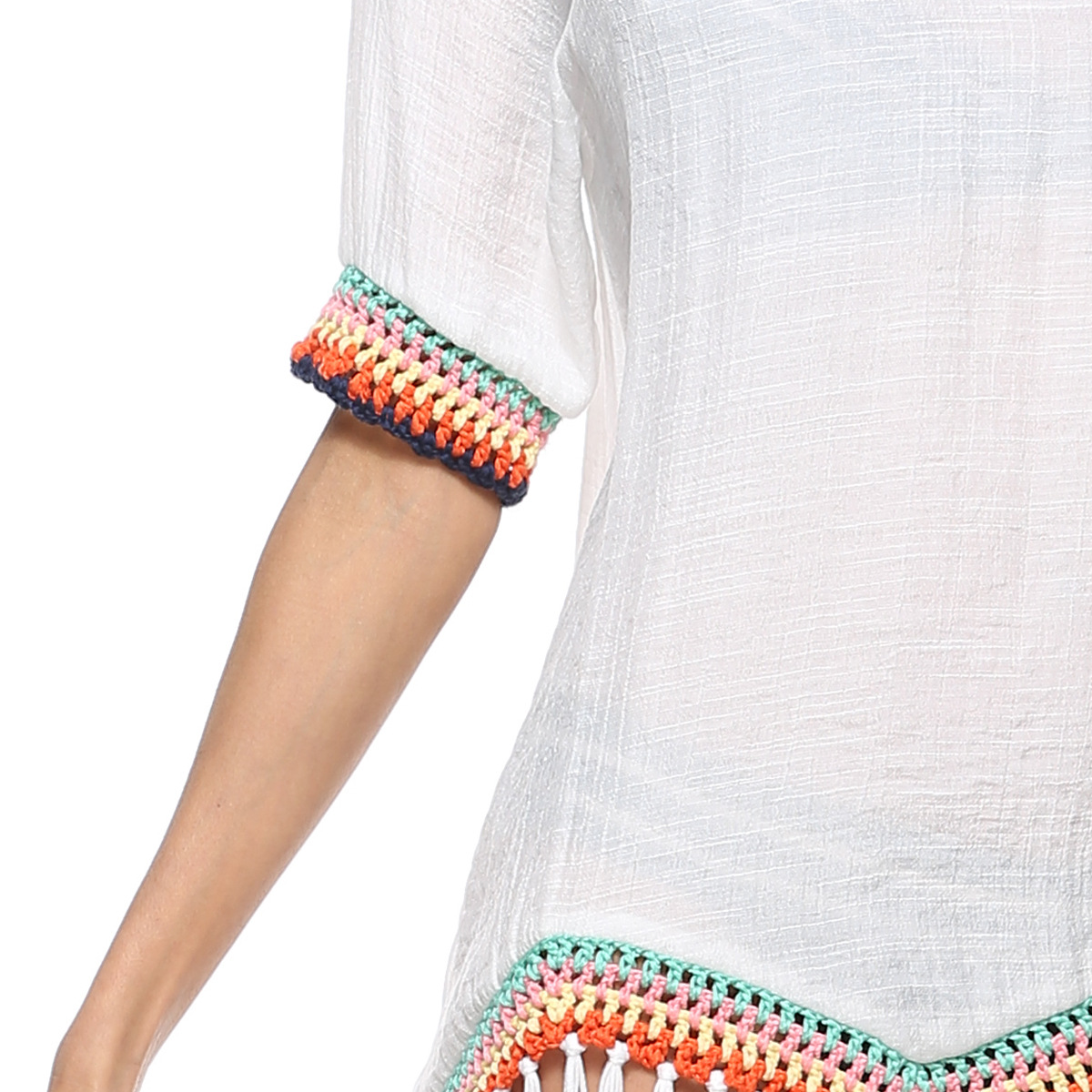 Womens Beach Cover Up Spring Summer Patchwork Design Fringe Detail Sun Protection Wholesale Available