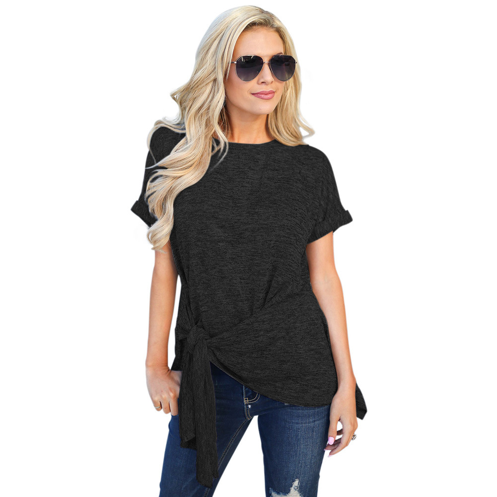 Womens Fitted Knot T Shirt Short Sleeve Round Neck Summer Style Casual Wear Wholesale Available