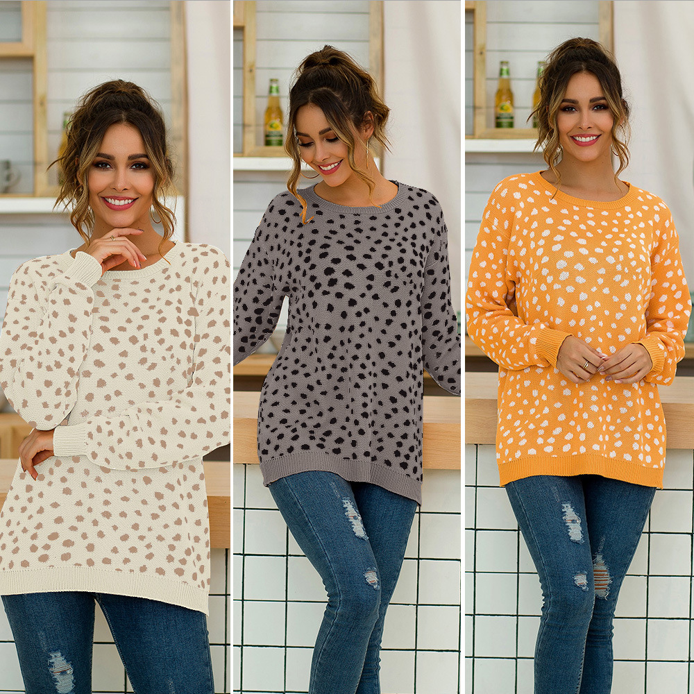 Womens Knitted Sweater Round Neck Long Sleeve Polka Dot Design Spring Summer Fashion Wholesale Available