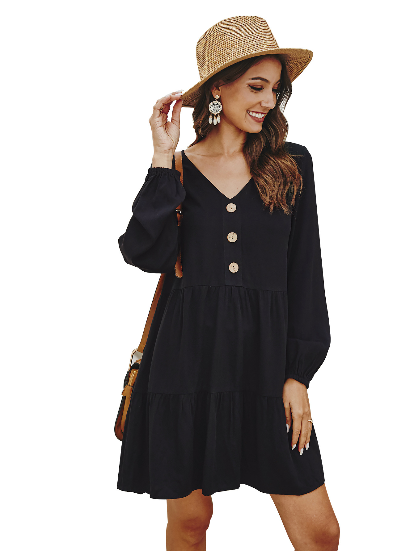 Fashionable Womens Long Sleeve Dress Original Design Solid Color Spring Summer Style Wholesale Availability