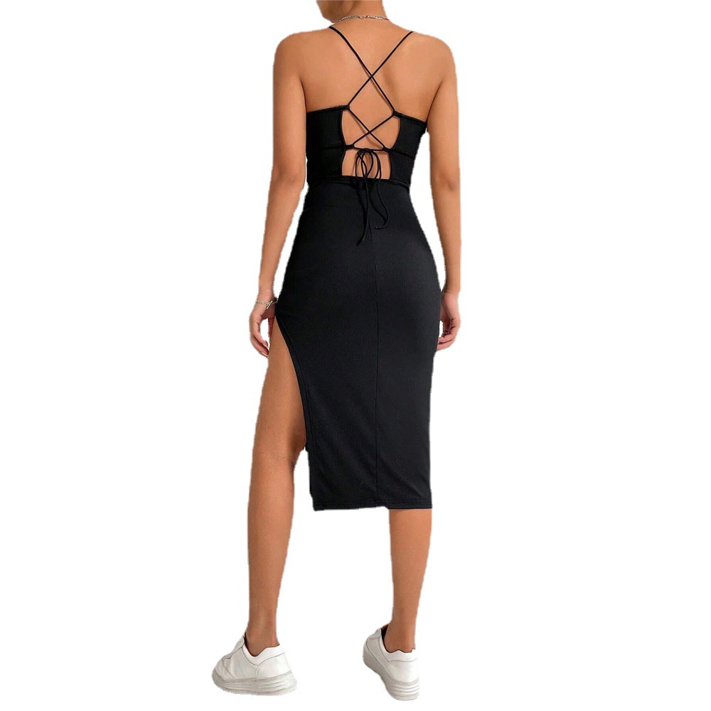 Sleeveless Bodycon Dress Sexy Open Back Side Slit Slim Fit Evening Party Wear Wholesale Available