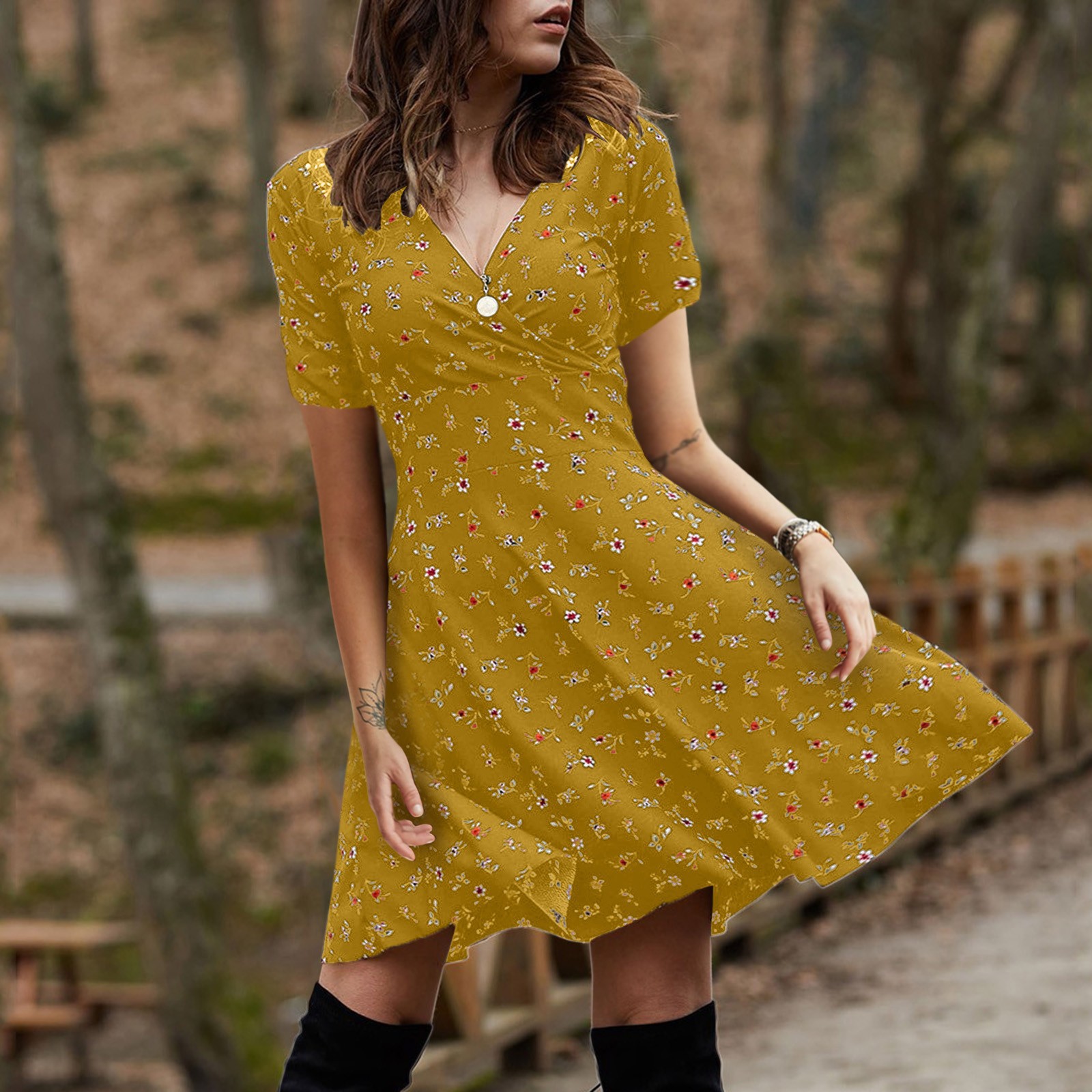 Womens Vintage Floral Maxi Dress Elegant V Neck Short Sleeve Flared Silhouette Casual Summer Wear Wholesale
