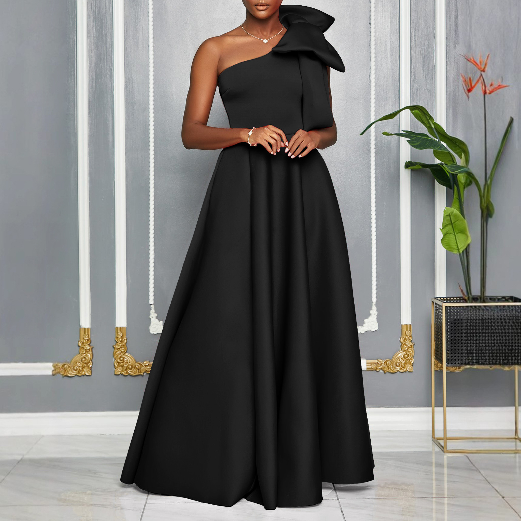 Elegant Off Shoulder Bow Tie Long Dress for Women, Sexy African Style Evening Gown, Trendy Cross Border Fashion