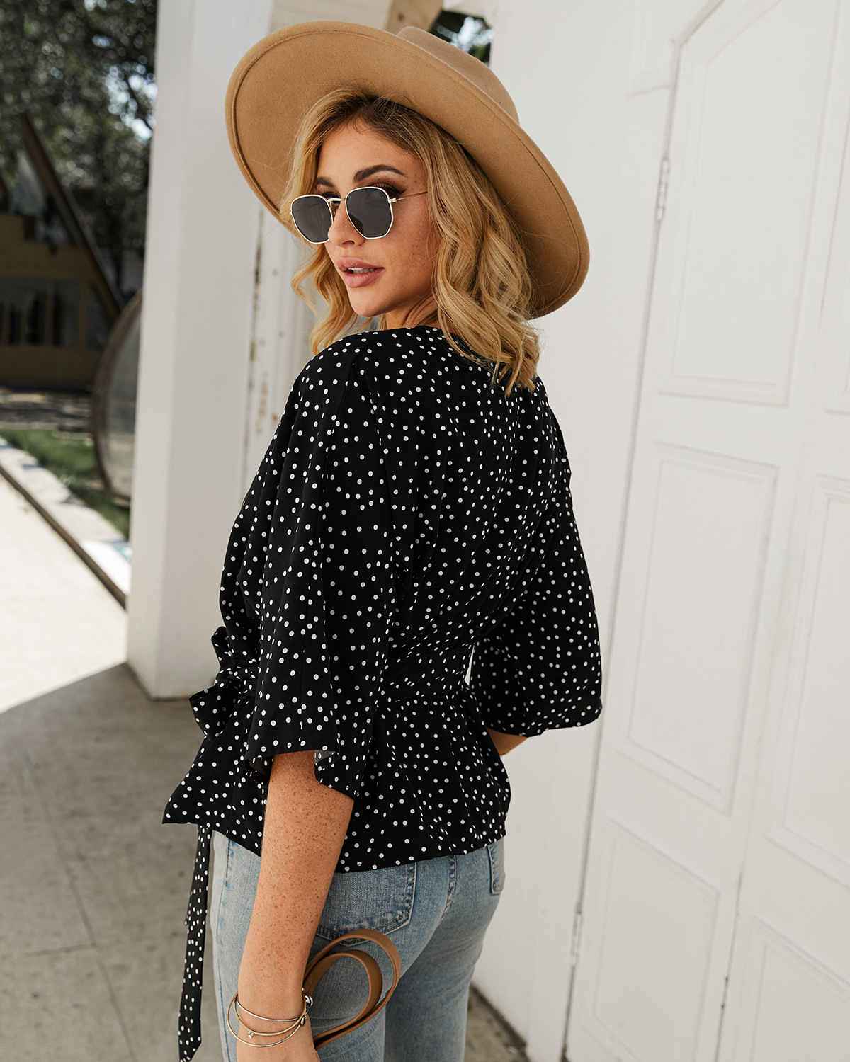Womens Polka Dot Blouse Stylish Design Long Sleeve Comfortable Fabric Autumn Winter Fashion Wholesale Available