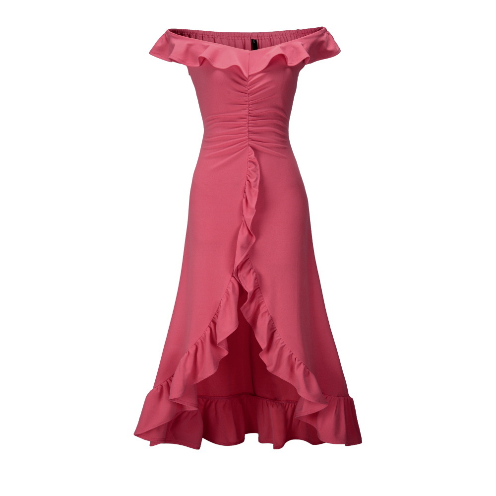 Long A Line Dress Solid Color Asymmetrical Shoulder Elegant Style Spring Summer Fashion for Women Wholesale