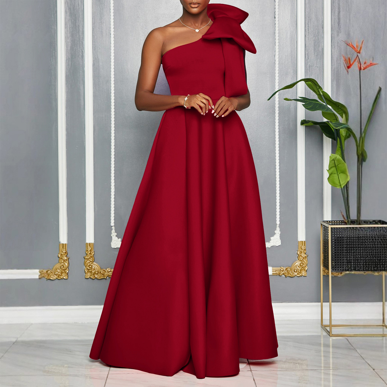 Elegant Off Shoulder Bow Tie Long Dress for Women, Sexy African Style Evening Gown, Trendy Cross Border Fashion