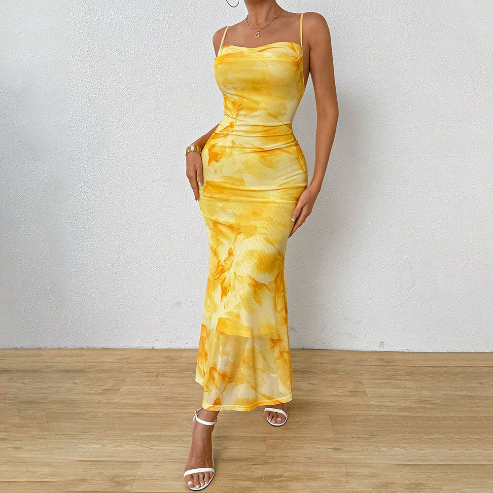 Sexy Bodycon Strapless Long Dress with High Waist and Floral Print