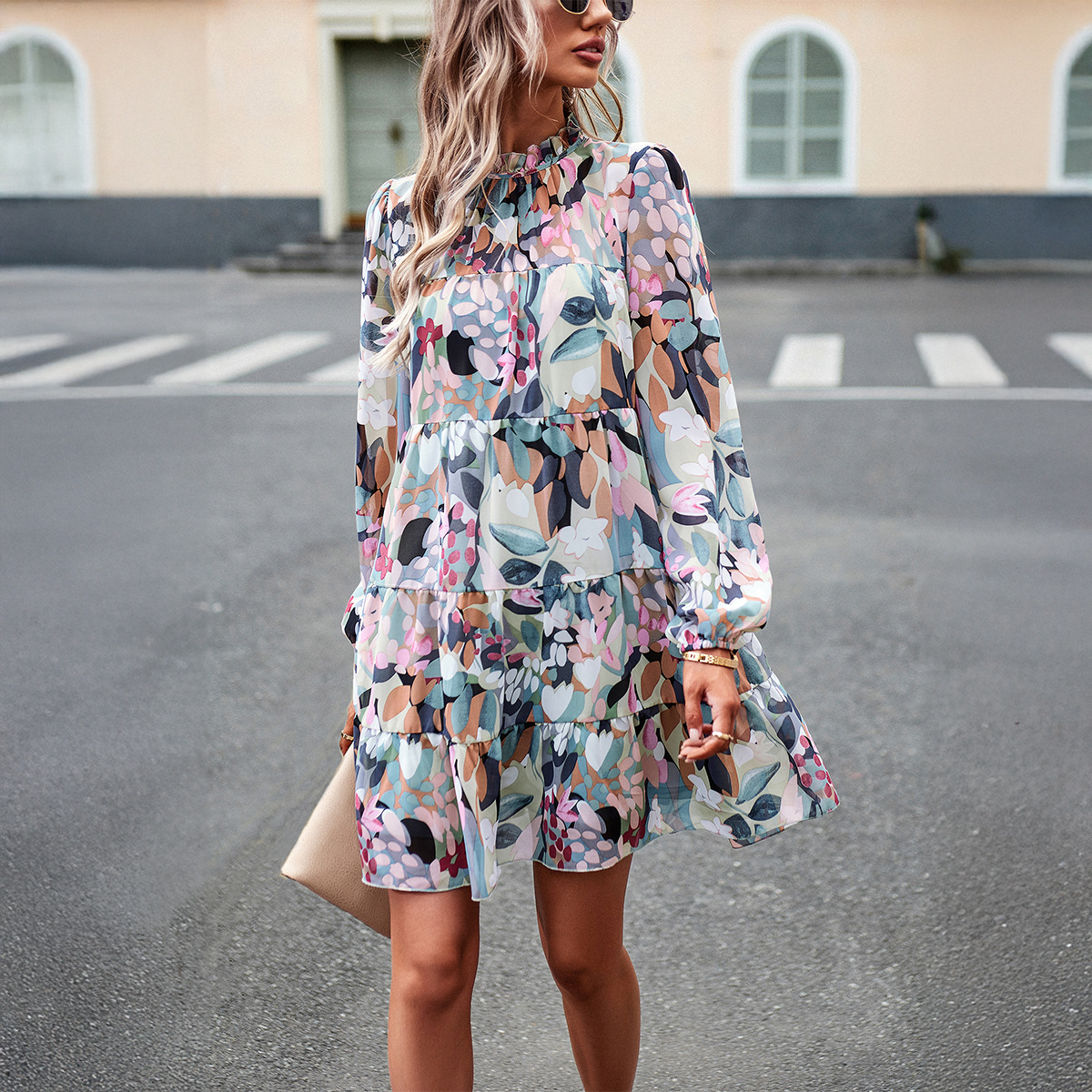 Elegant Casual Printed Long Sleeve Long Dress for Women Autumn Winter