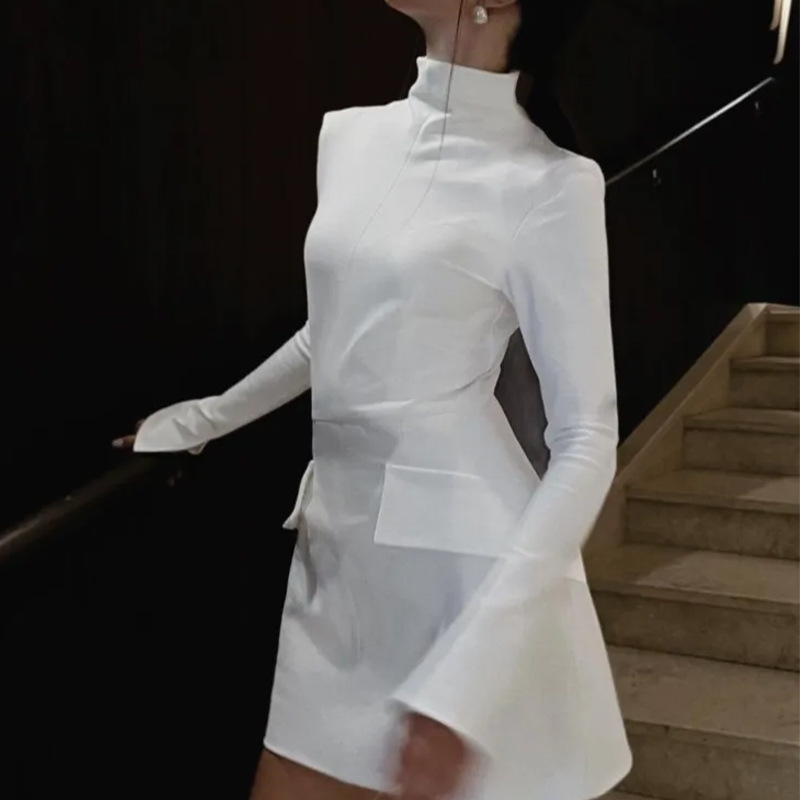 Women's Elegant Slim Fit Long-Sleeve Solid Color Bodycon Dress