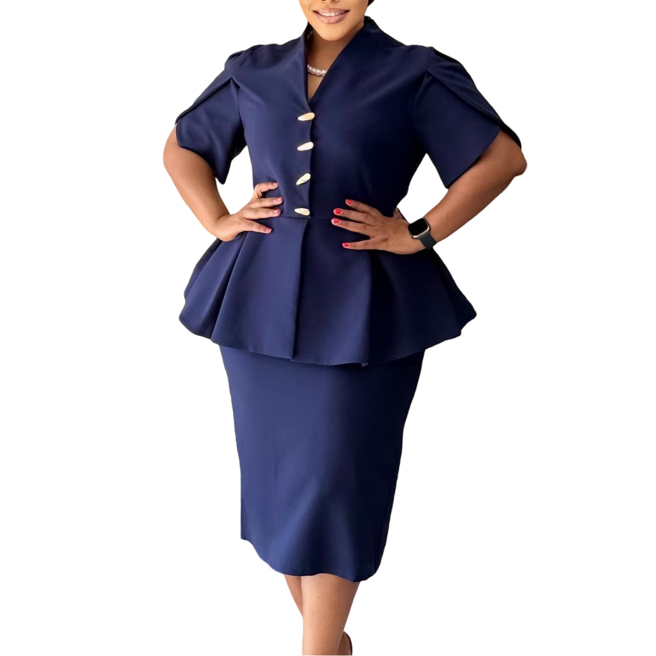 Elegant Plus Size Women's Dress with Ruffled V Neck, Short Sleeves, and Bodycon Fit for Cross Border Fashion