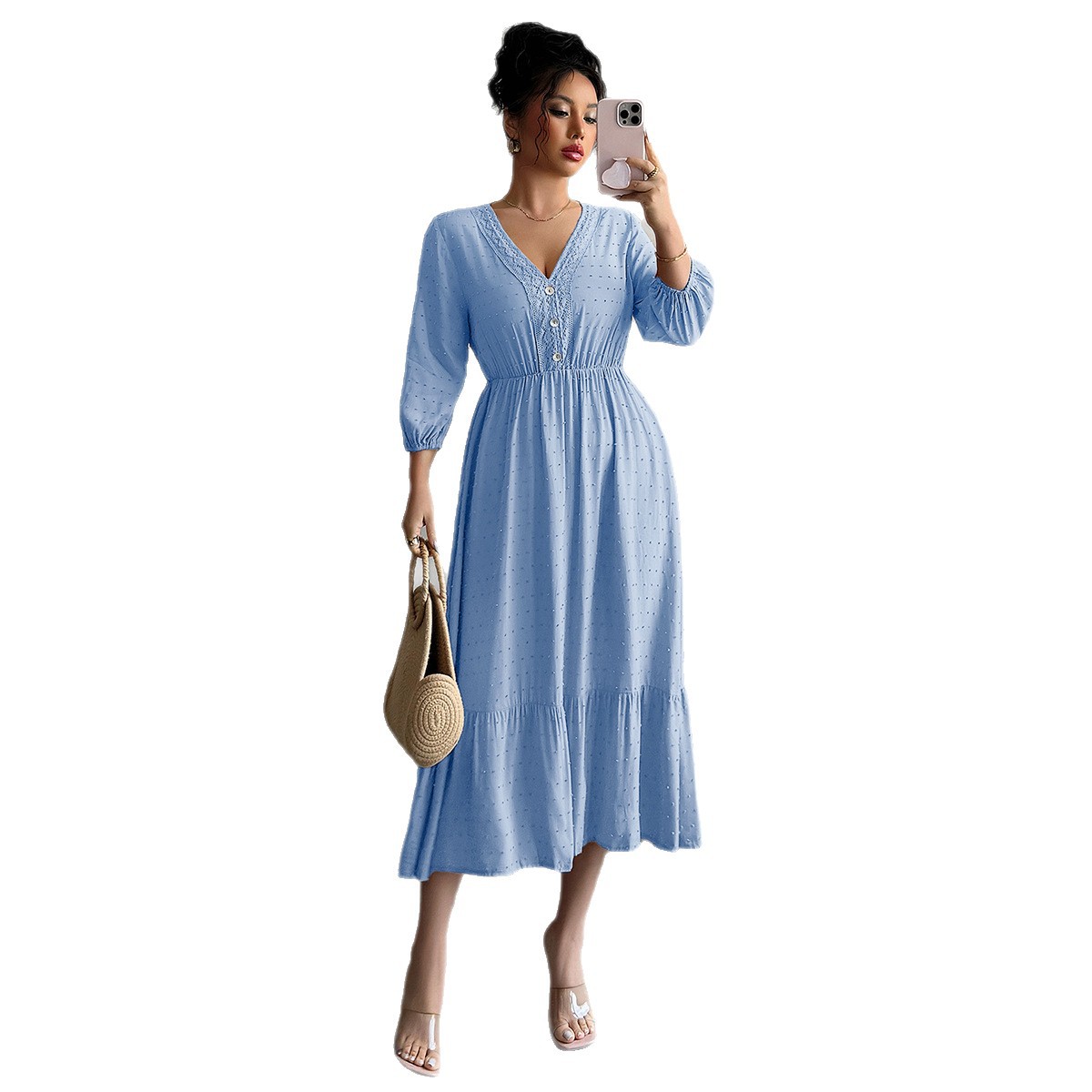 European and American Casual Vacation Fashion Versatile Long Dress Women's Clothing Autumn and Winter