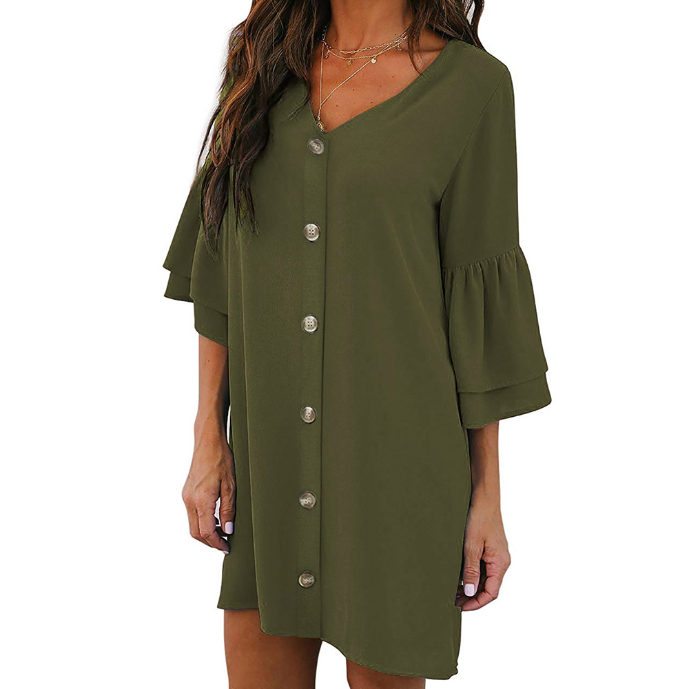Plus Size Womens Dress Casual Summer Style Solid Color Loose Fit Short Sleeve Button Front Wholesale Available
