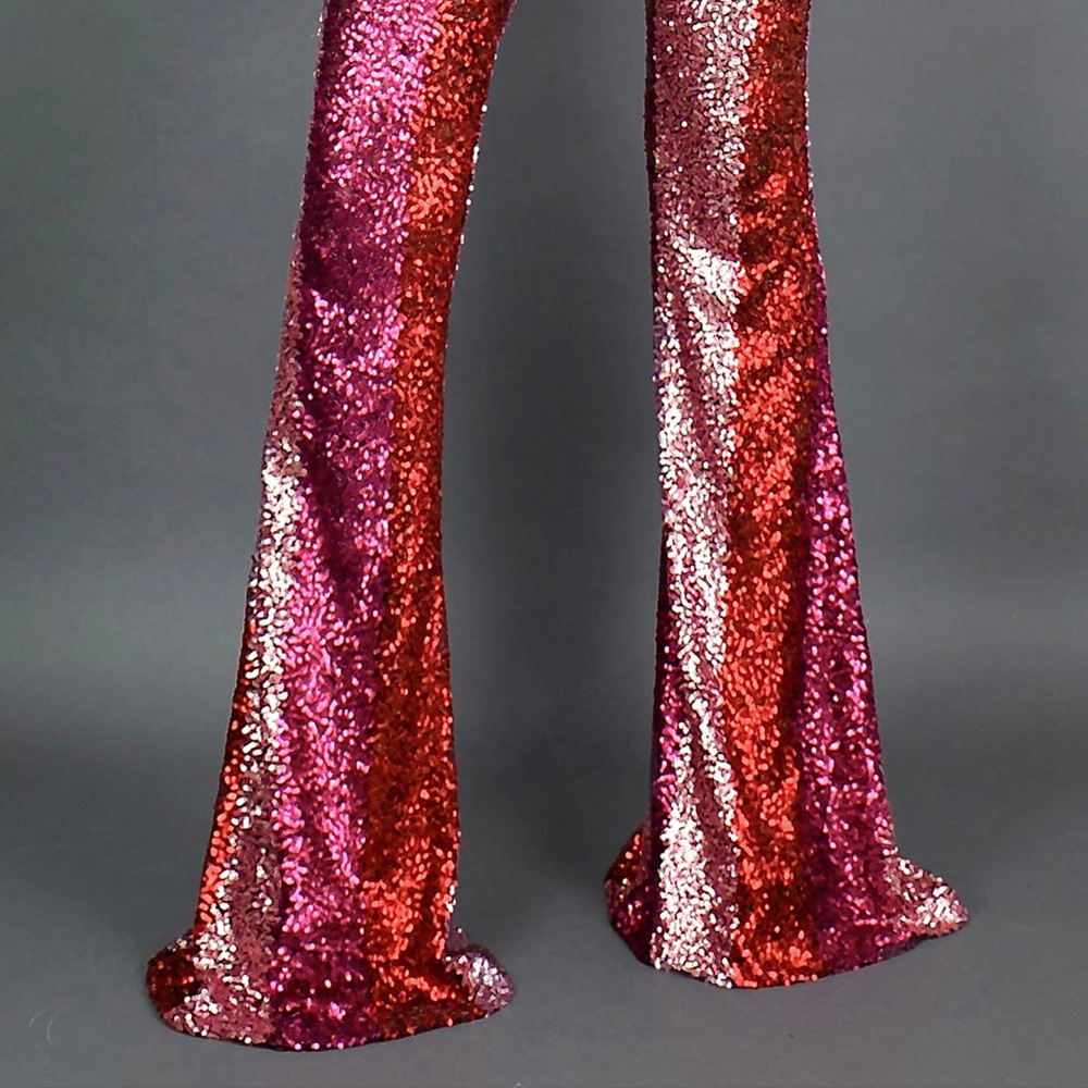 Red Sequin Wide Leg Pants for Women High Waist Loose Fit Floor Length Casual Style for Everyday Wear Wholesale