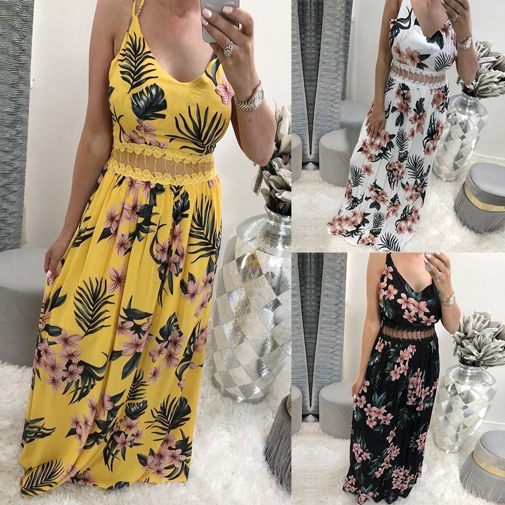 Womens Floral Print Maxi Dress Adjustable Straps Sexy Design Summer Style Wholesale Available