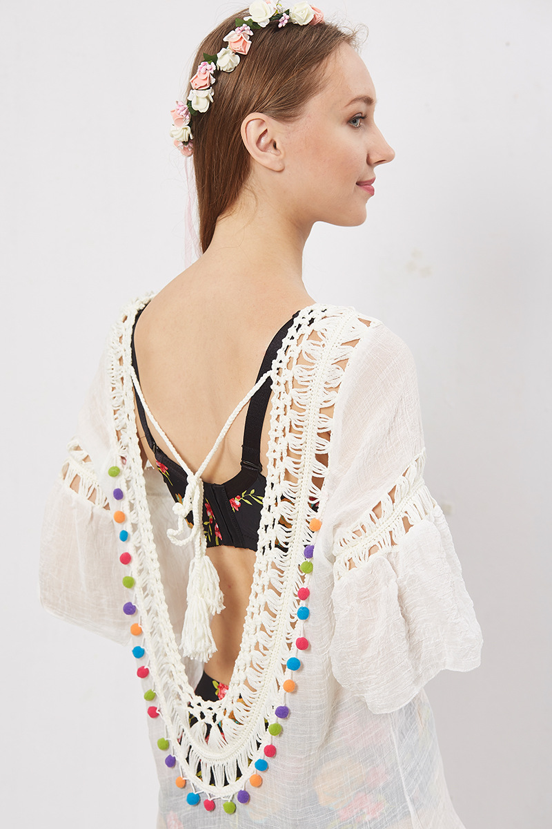 New Arrival Sexy Hollow U Back Tie Beach Bikini — Hand Crochet Cover Up, Colorful Ball Tassels, Comfortable Fit — Summer Swimw