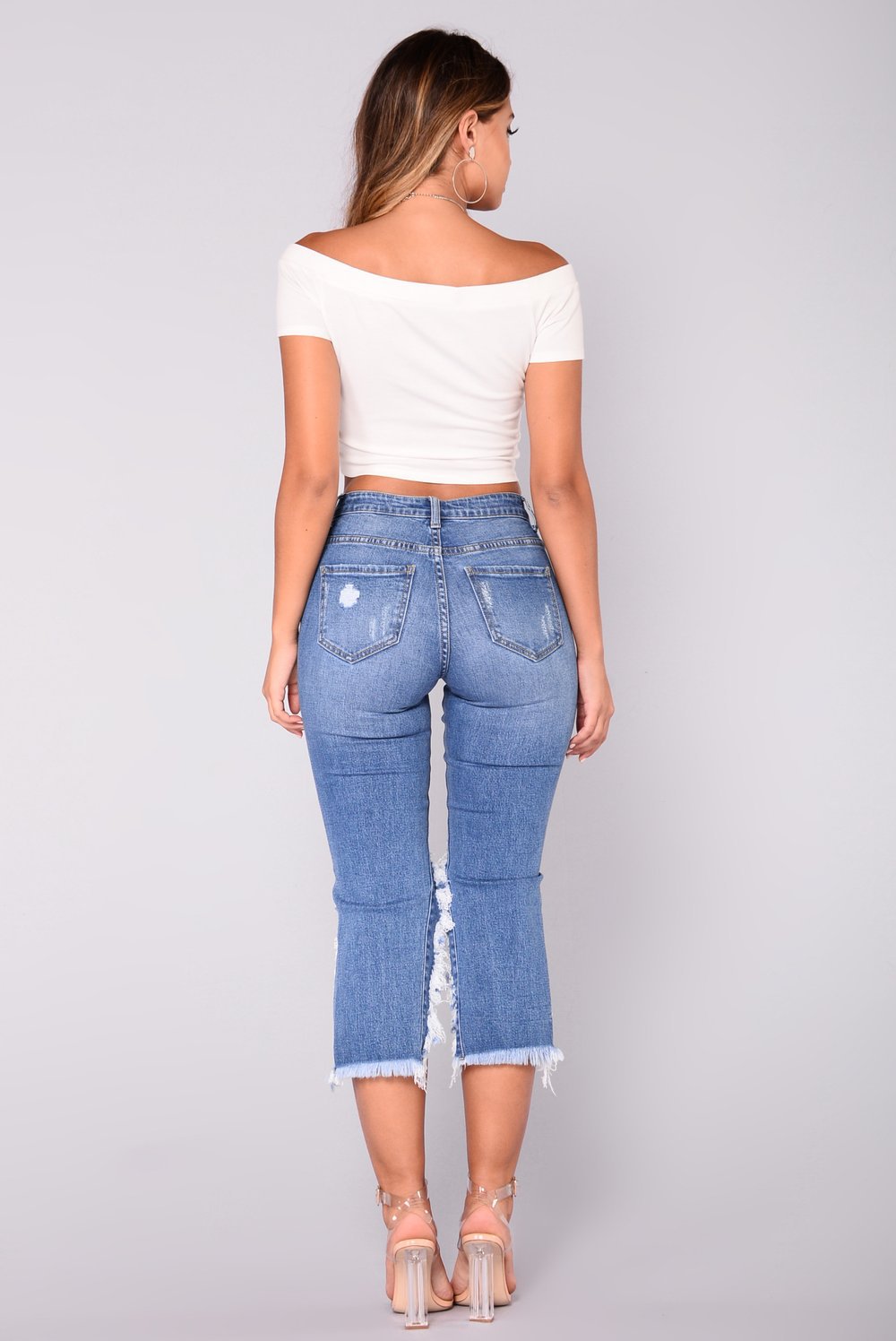 Distressed Stretch Denim Bermuda Shorts Ripped Design Cat Whisker Finish Comfortable Fit Casual Summer Wear