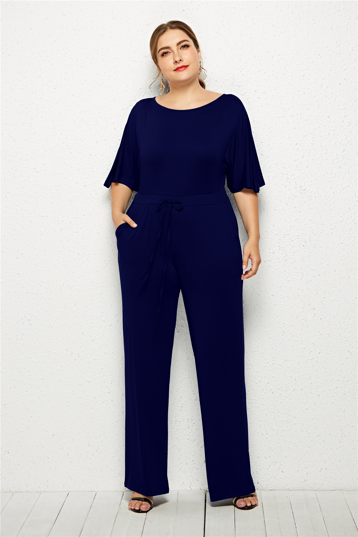 Plus Size Womens Casual Loose Solid Color Wide Leg Jumpsuit Comfortable Fit Versatile Style Ideal for Everyday Wear