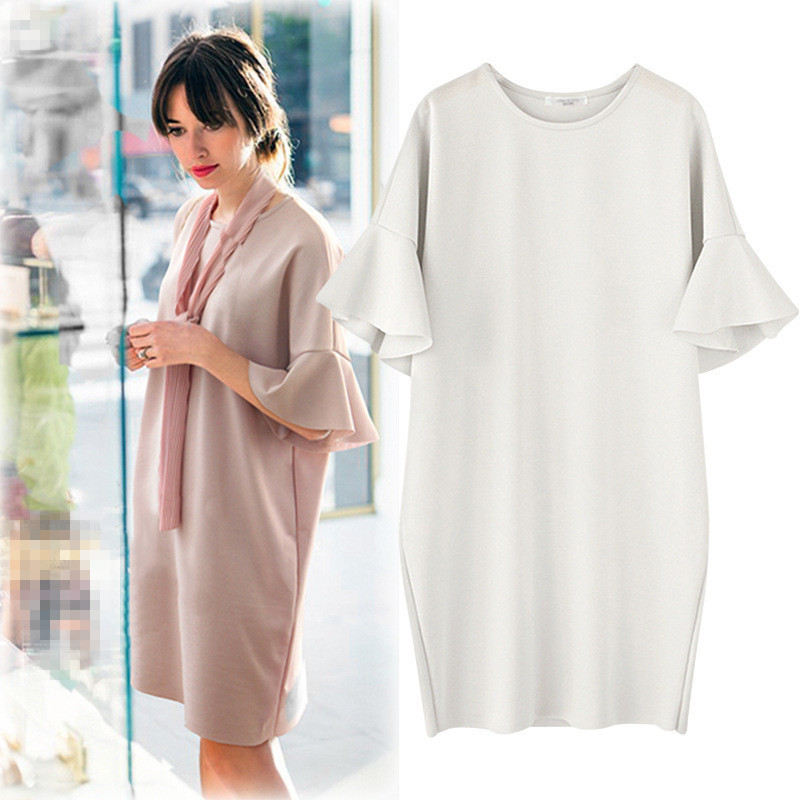 Plus Size Summer Dress Loose Fit Round Neck Bell Sleeves Casual Wear for Women OEM Available