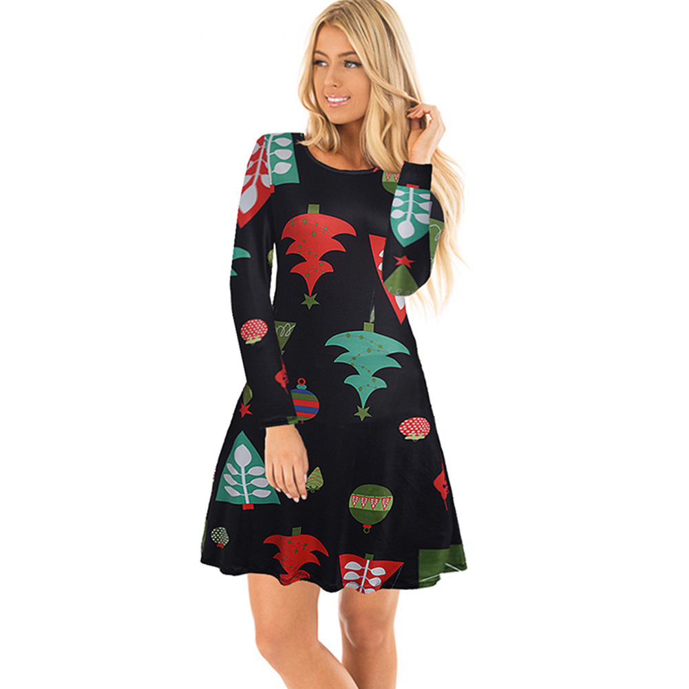 Christmas Dress Womens Autumn Winter Style Santa Print Casual Fit Comfortable Fabric Wholesale Available