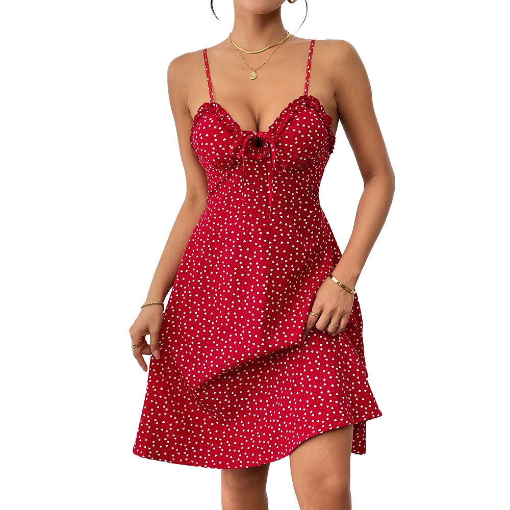 French Style Sexy Polka Dot Slim Fit Backless Spaghetti Strap Short Dress for Women