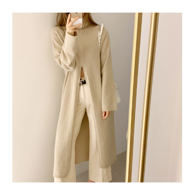 High Neck Long Sweater Dress High Waist Split Design Fashionable Style Autumn Wear for Women Wholesale Available