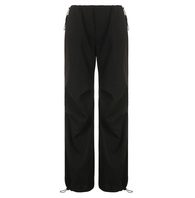 Plus Size Casual Wide Leg Trousers Solid Color Drawstring Loose Fit Street Style for Fall Wholesale Available